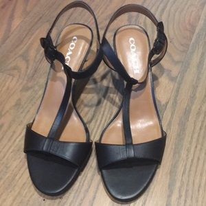 Coach black Melodie T-strap open toes heels